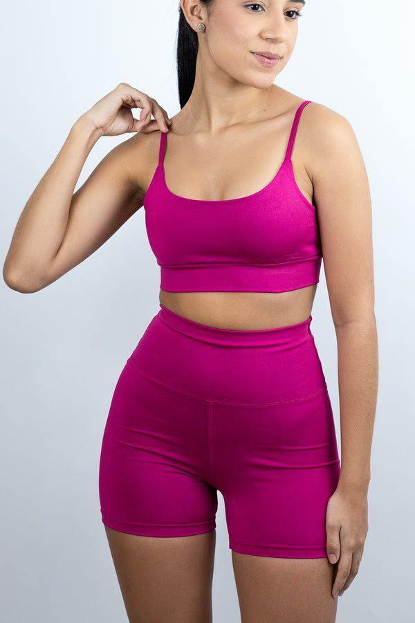 Conjunto de Top e Short de Academia Rosa Romântico - Alta Compressão e cós alto