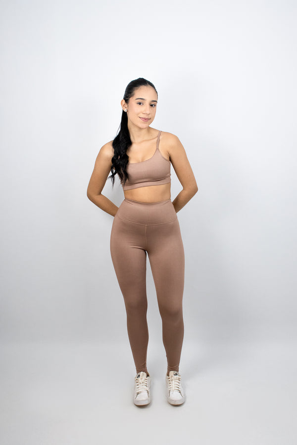 Conjunto de Top e Calça Legging Cappuccino - Alta Compressão e cós alto