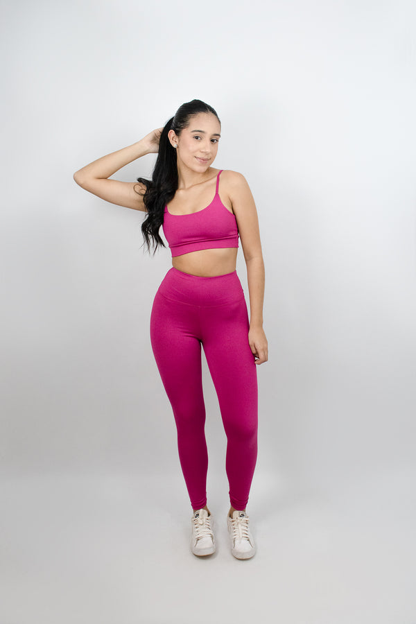 Conjunto de Top e Calça Legging Rosa Romântico - Alta Compressão e cós alto